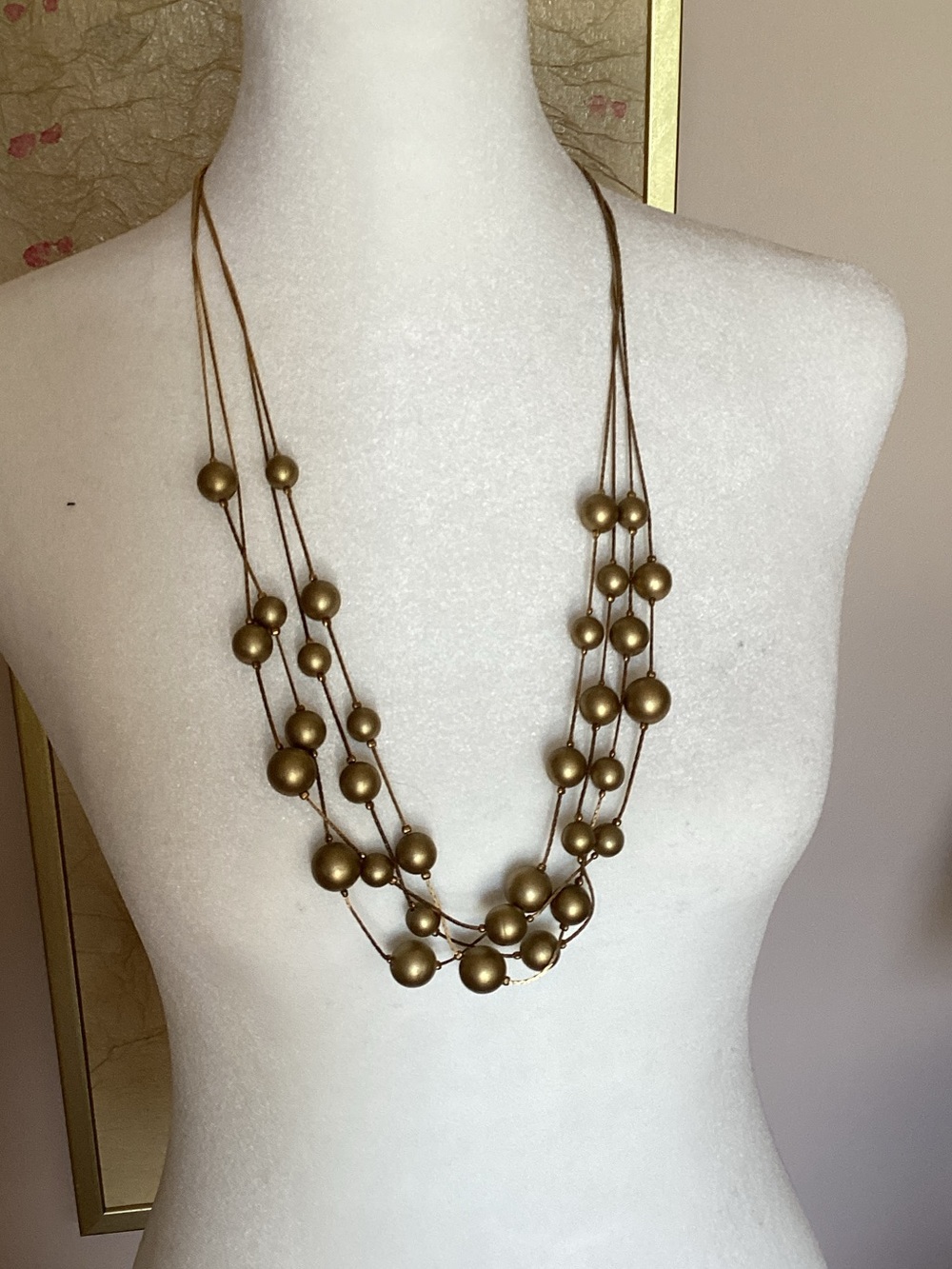 Multi-Strand Matte Gold Bead Necklace - Women Jewelry